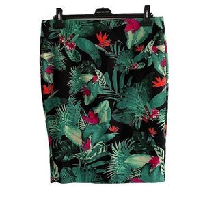 LORD & TAYLOR Pencil Skirt Black Green Red Pink Tropical Print Size 12